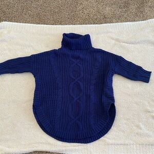 Express Sweater Women's M Turtleneck 3/4 Sleeve Oversized Rounded Hem Blue